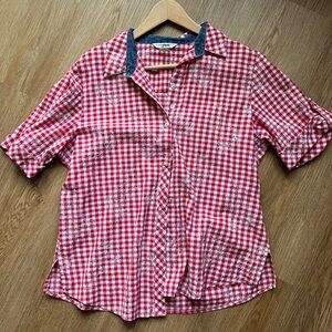 Red and White Checkered Button-Up Shirt